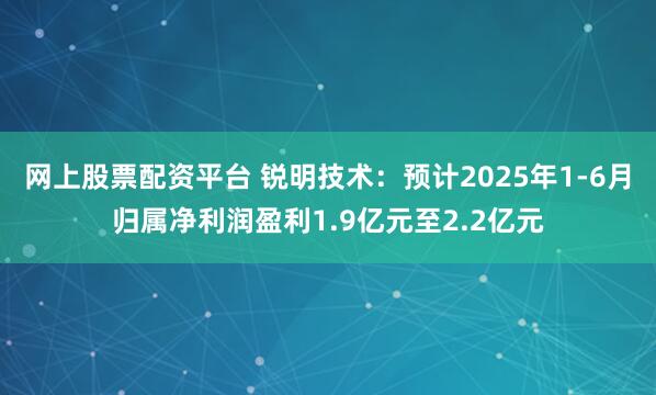 网上股票配资平台 锐明技术：预计2025年1-6月归属净利润盈利1.9亿元至2.2亿元
